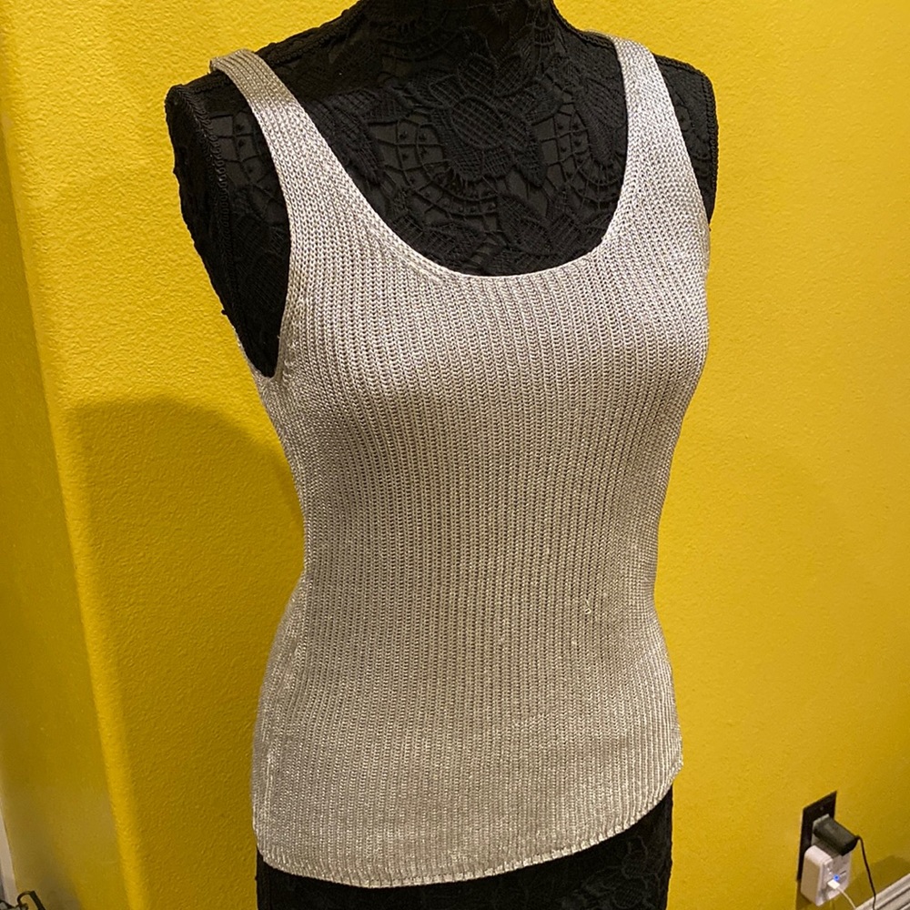 New Ralph Lauren Black Label Silver Metallic Fiber Sleeveless Top M, NWT